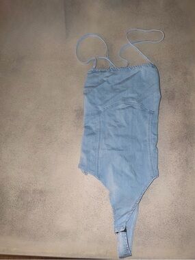 Light Blue Denim-Effect Women Body Suit